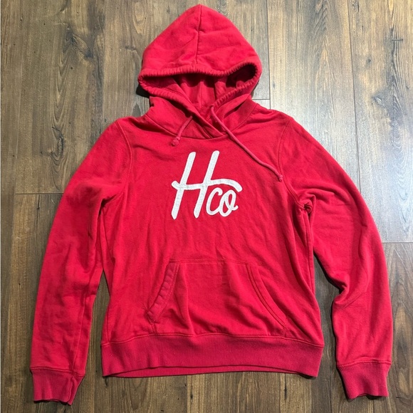 Hollister Tops - Hollister Co. Women's Script Logo Red Hoodie Sweatshirt Size Large Y2K Style